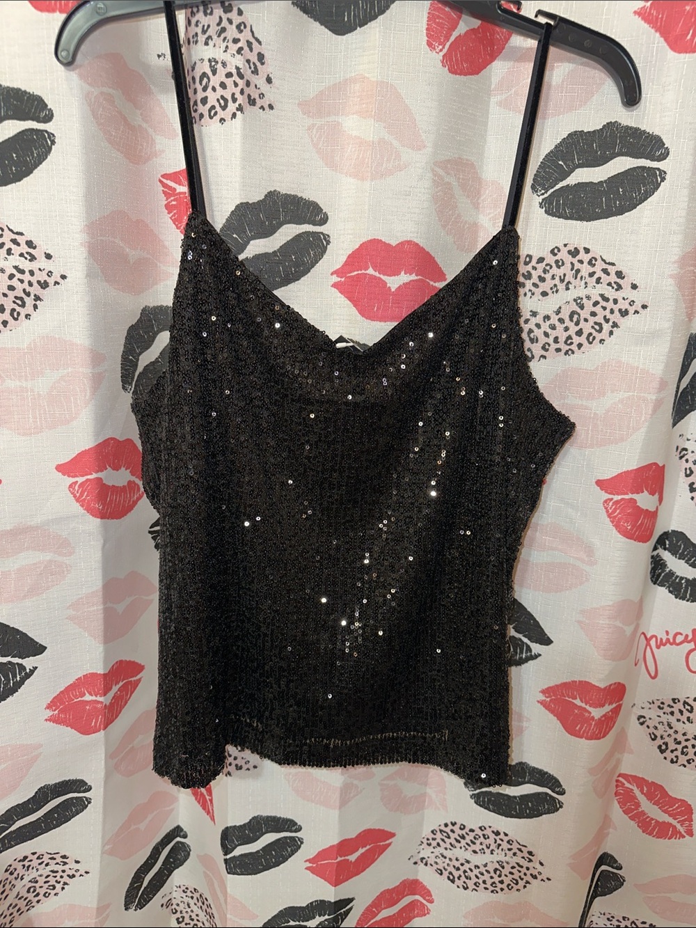 Steve Madden Black Sequin Cami Top